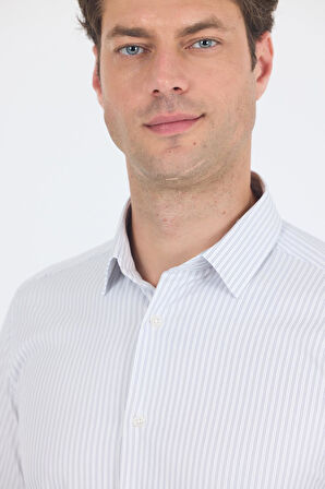 Beyaz Uzun Kol Sert Yaka Cepsiz Easy To Iron Slim Fit Esnek Gömlek 1004250230