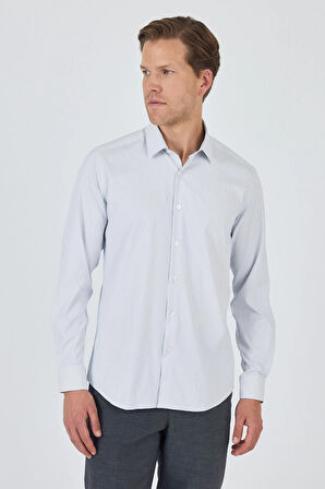Beyaz Sert Yaka Cepsiz Gabardin Uzun Kol Slim Fit Esnek Gömlek 1004250231