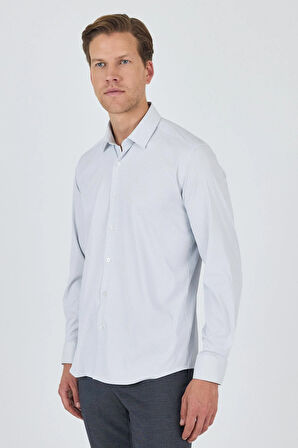 Beyaz Sert Yaka Cepsiz Gabardin Uzun Kol Slim Fit Esnek Gömlek 1004250231