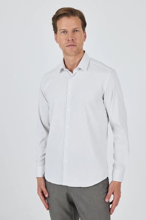 Beyaz Sert Yaka Cepsiz Gabardin Uzun Kol Slim Fit Esnek Gömlek 1004250231