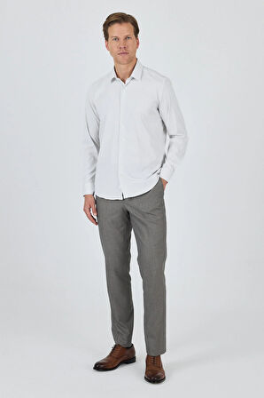 Beyaz Sert Yaka Cepsiz Gabardin Uzun Kol Slim Fit Esnek Gömlek 1004250231