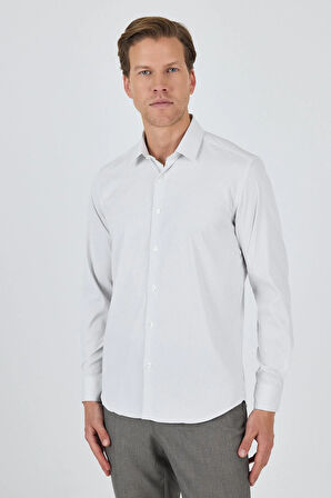 Beyaz Sert Yaka Cepsiz Gabardin Uzun Kol Slim Fit Esnek Gömlek 1004250231