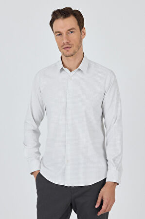 Beyaz Sert Yaka Cepsiz Gabardin Uzun Kol Slim Fit Esnek Gömlek 1004250232