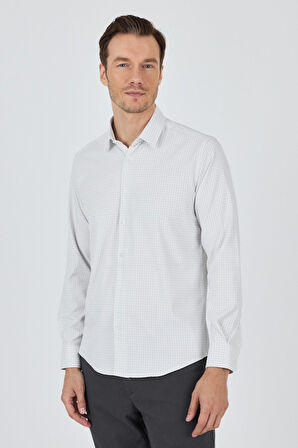 Beyaz Sert Yaka Cepsiz Gabardin Uzun Kol Slim Fit Esnek Gömlek 1004250232