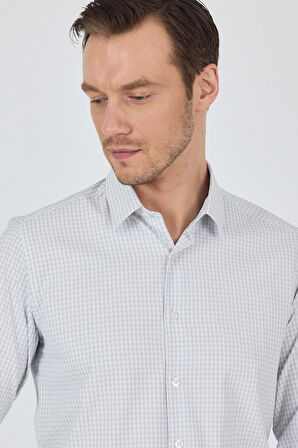 Beyaz Sert Yaka Cepsiz Gabardin Uzun Kol Slim Fit Esnek Gömlek 1004250232