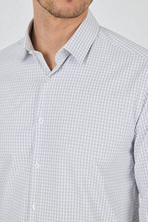 Beyaz Sert Yaka Cepsiz Gabardin Uzun Kol Slim Fit Esnek Gömlek 1004250232