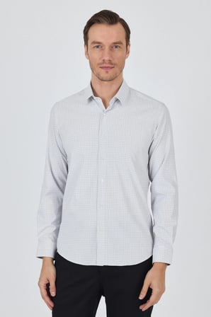 Beyaz Sert Yaka Cepsiz Gabardin Uzun Kol Slim Fit Esnek Gömlek 1004250232