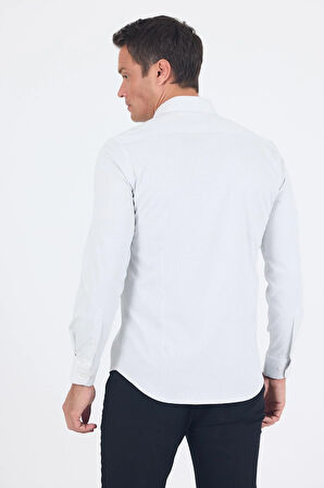 Beyaz Uzun Kol Sert Yaka Cepsiz Easy To Iron Slim Fit Esnek Gömlek 1004250233