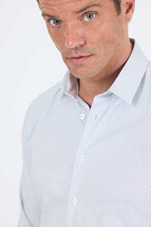 Beyaz Uzun Kol Sert Yaka Cepsiz Easy To Iron Slim Fit Esnek Gömlek 1004250233