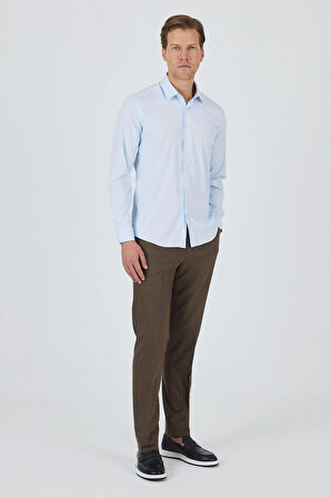 Koyu Mavi Sert Yaka Cepsiz Gabardin Uzun Kol Slim Fit Esnek Gömlek 1004250234