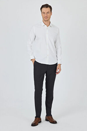 Açık Krem Sert Yaka Cepsiz Gabardin Uzun Kol Slim Fit Esnek Gömlek 1004250234