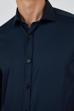 Siyah Yarım İtalyan Yaka Cepsiz Gabardin Uzun Kol Slim Fit Esnek Gömlek 1004250235