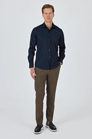 Siyah Yarım İtalyan Yaka Cepsiz Gabardin Uzun Kol Slim Fit Esnek Gömlek 1004250235