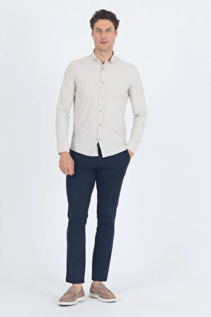 Taş Rengi Smart Düğmeli Yaka Uzun Kol Cepsiz Slim Fit Esnek Gömlek Gömlek 1004250252