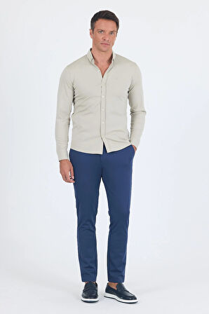 Gri İtalyan Düğmeli Yaka UzunKol Cepsiz Slim Fit Gömlek 1004250254