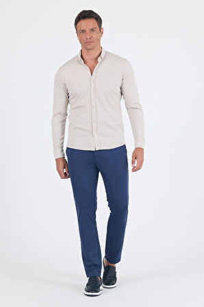 Taş Rengi İtalyan Düğmeli Yaka UzunKol Cepsiz Slim Fit Gömlek 1004250254