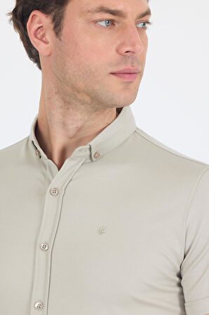 Gri italyan Düğmeli Yaka Kısa Kol Cepsiz Slim Fit Gömlek 1004250255