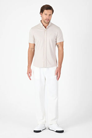 Gri Kısa Kol Düğmeli Yaka Cepsiz Performans Ürün Slim Fit  Gömlek 1004250256