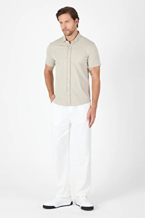 Taş Rengi Kısa Kol Düğmeli Yaka Cepsiz Performans Ürün Slim Fit  Gömlek 1004250256