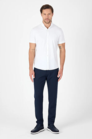 Beyaz Kısa Kol Düğmeli Yaka Cepsiz Performans Ürün Slim Fit  Gömlek 1004250256