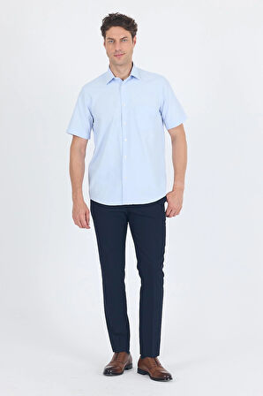 Koyu Mavi Sert Yaka Kısa Kol Cepli Comfort Fit Cls Gömlek 1004250257