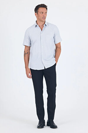 Siyah Sert  Yaka Kısa Kol Cepli  Comfort Fit Cls Gömlek 1004250259