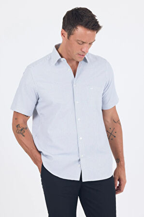 Siyah Sert  Yaka Kısa Kol Cepli  Comfort Fit Cls Gömlek 1004250259