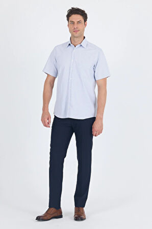 Koyu Lacivert Sert  Yaka Kısa Kol Cepli  Comfort Fit Cls Gömlek 1004250259