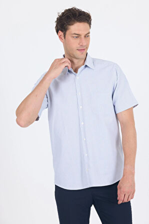 Koyu Lacivert Sert  Yaka Kısa Kol Cepli  Comfort Fit Cls Gömlek 1004250259