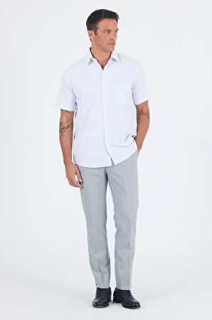 Beyaz Sert  Yaka Kısa Kol Cepli  Comfort Fit Cls Gömlek 1004250261