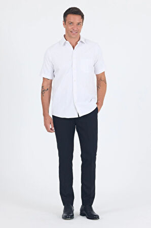 Beyaz Sert  Yaka Kısa Kol Cepli  Comfort Fit Cls Gömlek 1004250262