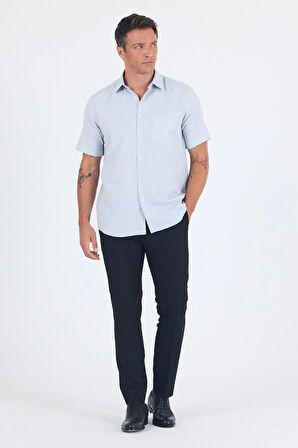 Siyah Sert  Yaka Kısa Kol Cepli  Comfort Fit Cls Gömlek 1004250263