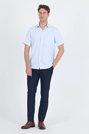 Koyu Mavi Sert  Yaka Kısa Kol Cepli  Comfort Fit Cls Gömlek 1004250263