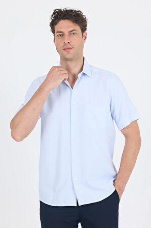 Koyu Mavi Sert  Yaka Kısa Kol Cepli  Comfort Fit Cls Gömlek 1004250263