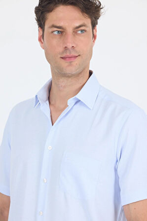 Koyu Mavi Sert  Yaka Kısa Kol Cepli  Comfort Fit Cls Gömlek 1004250263