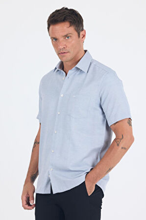 Koyu Lacivert Sert  Yaka Kısa Kol Cepli  Comfort Fit Cls Gömlek 1004250264