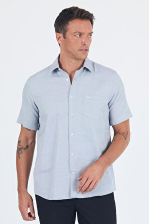 Koyu Lacivert Sert  Yaka Kısa Kol Cepli  Comfort Fit Cls Gömlek 1004250264