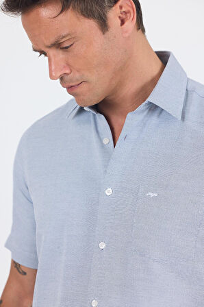 Koyu Lacivert Sert  Yaka Kısa Kol Cepli  Comfort Fit Cls Gömlek 1004250264