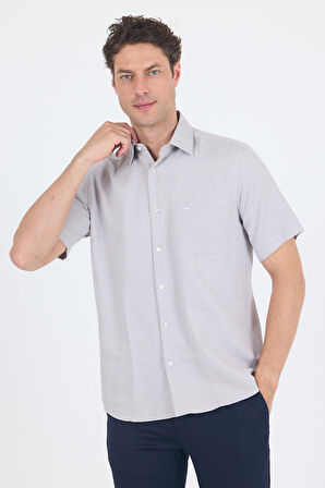 Koyu Kahverengi Sert  Yaka Kısa Kol Cepli  Comfort Fit Cls Gömlek 1004250264