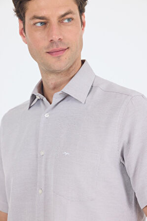 Koyu Kahverengi Sert  Yaka Kısa Kol Cepli  Comfort Fit Cls Gömlek 1004250264