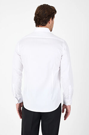 Beyaz Uzun Kol Yarım İtalyan Yaka Cepsiz Non Iron Slim Fit Pamuklu Gömlek 1004250267