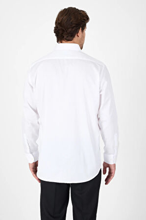 Beyaz Uzun Kol Sert Yaka Cepli Non Iron Comfort Fit Pamuklu Gömlek 1004250268
