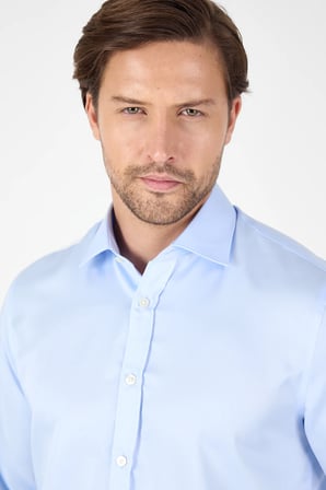 Koyu Mavi Uzun Kol İtalyan Yaka Cepsiz Non Iron Slim Fit %100 Pamuk Gömlek 1004250269
