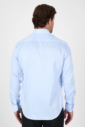Koyu Mavi Uzun Kol İtalyan Yaka Cepsiz Non Iron Slim Fit %100 Pamuk Gömlek 1004250269