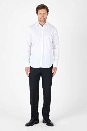 Beyaz Uzun Kol İtalyan Yaka Cepsiz Non Iron Slim Fit %100 Pamuk Gömlek 1004250269