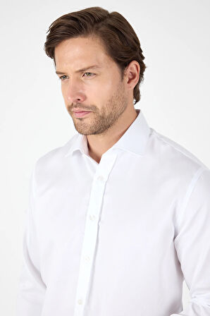 Beyaz Uzun Kol İtalyan Yaka Cepsiz Non Iron Slim Fit %100 Pamuk Gömlek 1004250269