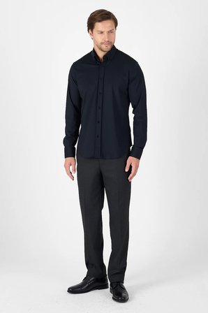 Siyah Uzun Kol Düğmeli Yaka Cepsiz Performans Ürün Slim Fit  Gömlek 1004250270