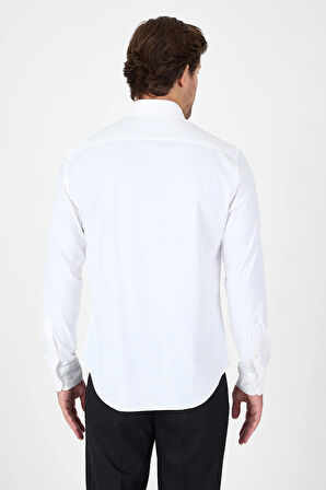 Beyaz Uzun Kol Düğmeli Yaka Cepsiz Performans Ürün Slim Fit  Gömlek 1004250270