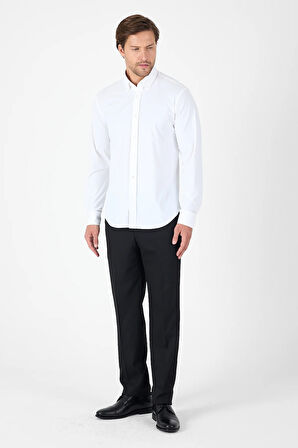 Beyaz Uzun Kol Düğmeli Yaka Cepsiz Performans Ürün Slim Fit  Gömlek 1004250270