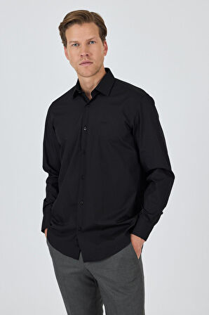 Siyah Klasik Yaka Uzun Kol Cepsiz Comfort Fit Classic Pamuklu Gömlek Gömlek 1004250287
